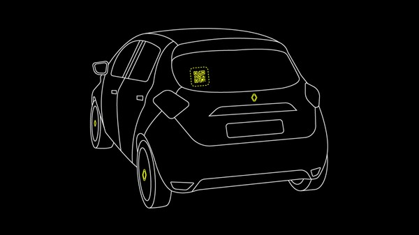 QR kods ir izvietots uz priekšējā un aizmugurējā stikla - QRescue - Renault
